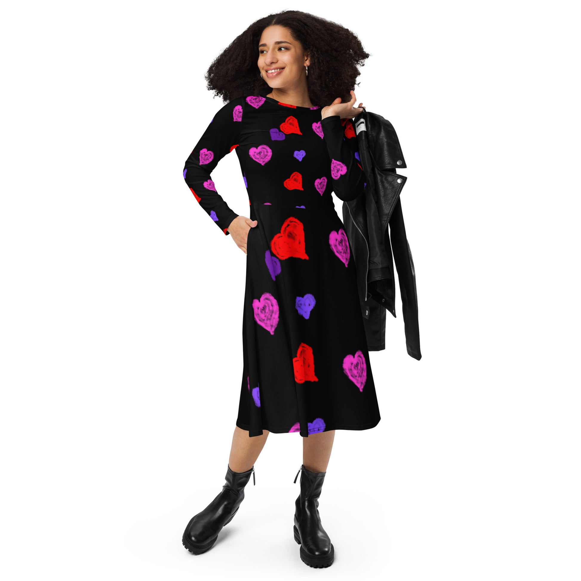 Hearts" Long Sleeve Midi Dress Light Works Apparel Hearts" Long Sleeve Midi Dress Light Works Apparel