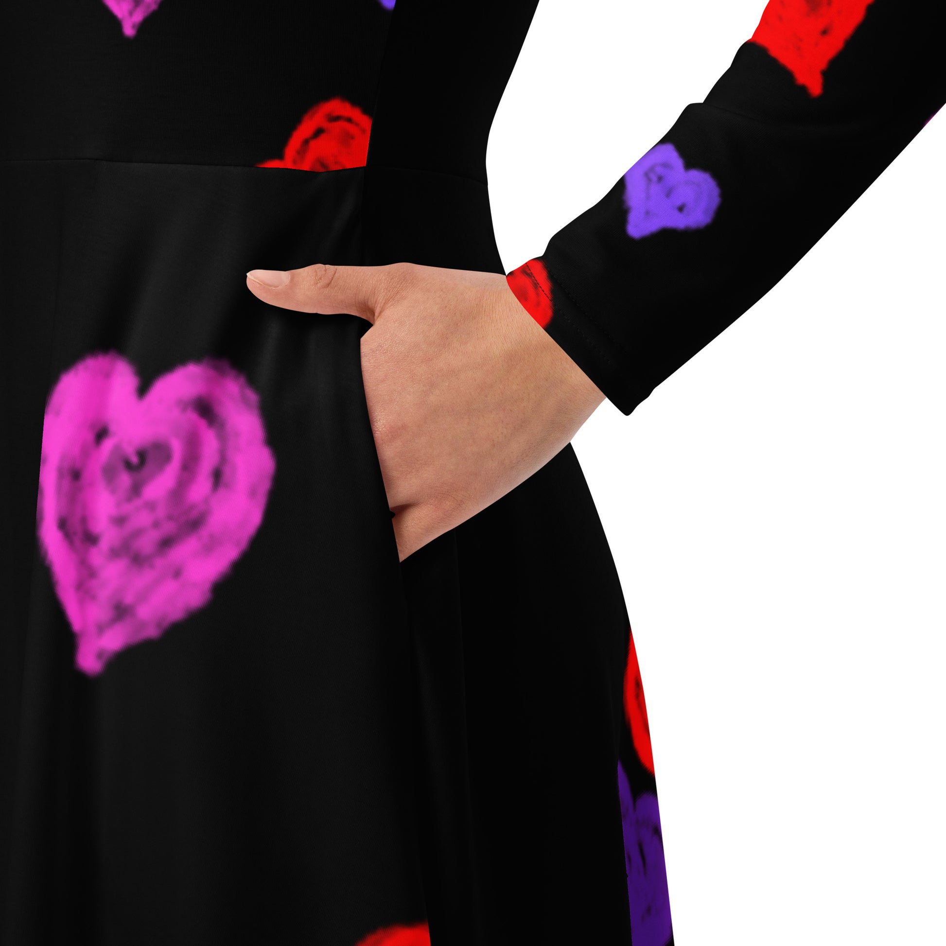 closet long sleeve split midi dress in mixed heart print Puff Sleeve Midaxi Dress in Red Heart Print | Closet London